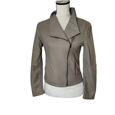 Vince Womens Leather Scuba Jacket Cross Over Zip Up Tan Moto Waist Length • $150