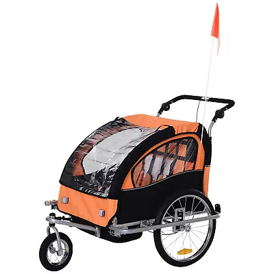 2-Seat Kids Bicycle Trailer Steel Water Resistant Carrier Windows Orange • $166.39