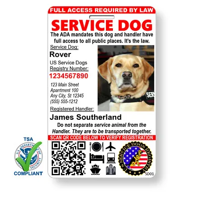 $19.99 • Buy Custom Service Dog ID With Holographic QR Code & Free Registration - Portrait