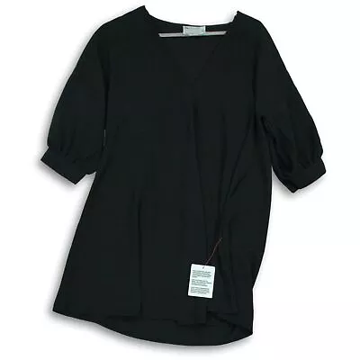 Asos Womens Black 3/4 Sleeve V Neck Straight Hem Short Mini Dress Size 2 • $22.74
