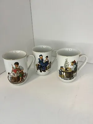 Norman Rockwell Museum Coffee Mugs Set 3 Vintage 1982 Gold Trim Japan • $9.97