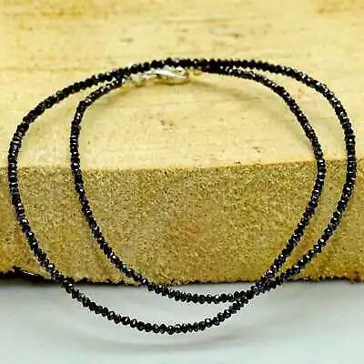 $6.64 • Buy 2.5-3mm Natural Black Diamond Gemstone Beads Necklace 18Inches Yoga Handmade