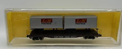 N Scale Atlas #3743 Louisville & Nashville Flat Car & Two Trailers LN #24186 • $12