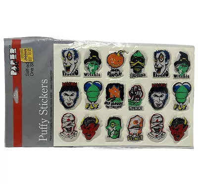 Vintage Halloween Monsters Puffy Stickers Paper Art Dracula Mummy Devil Spooky • $75