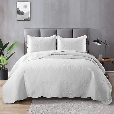 Luxury Quilted Bedspread Bed Throw Single Double Super King Size UK Bedding Set • £3.51