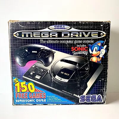 Sega Mega Drive Console + Box - Sonic The Hedgehog Edition - Tested & Working • $299.99