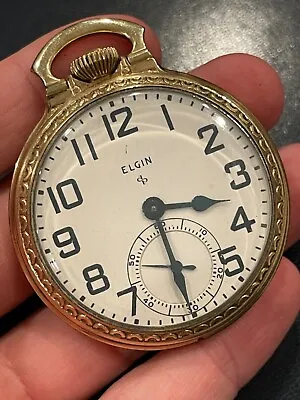 Antique Elgin Estate 10K Gold Filled Railroad Pocket Watch Clean Piece! Working! • $1.25