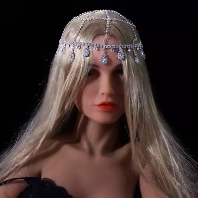 Elven Rhinestone Crystal Forehead Greek Bling Bride Head Chain Wedding Headpiece • $28.29