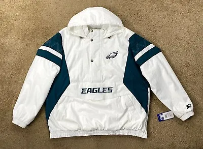 Eagles Jacket Philadelphia Starter Hooded Half Zip Pullover WHITE S M L XL 2X • $149.99