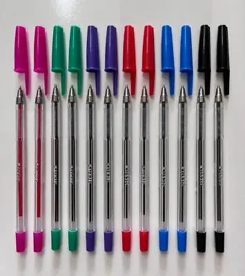 PACK 50/60 FOCUS BALLPOINT MEDIUM  PENS  Black Blue Red Pink Green Purple • £6.50