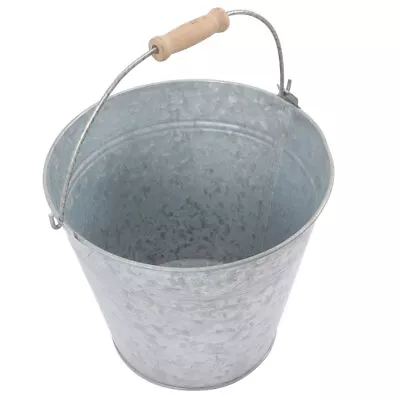  Metal Bucket Planter With Wooden Handle - Rustic Iron Container For Home-PU • $20.29