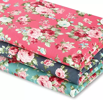 3 PCS -3 Yards 62   Wide Vintage Floral Cotton Fabric Rose Pattern Flowers Print • $44.98