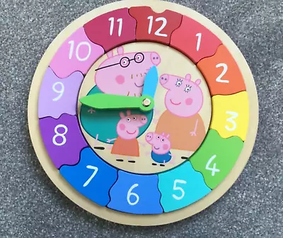 £8.99 • Buy Peppa Pig Wooden Clock Jigsaw Puzzle Learn To Tell The Time Toy