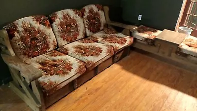 70s Couch And Footrest Vintage Wagon Wheel Print • $100