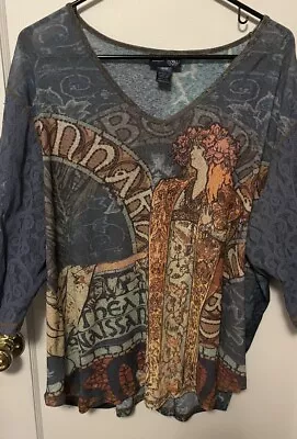 Y2K 90’s Venezia Jeans Co Size 26/28 Mucha Renaissance Print Top • $25