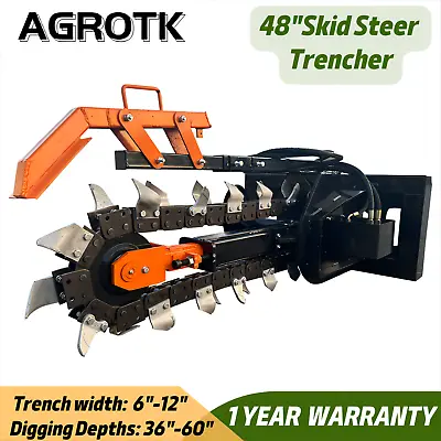 Agrotk 48  Depth 6  Wide Hydraulic Skid Steer Trencher Attachment Trench Digger • $2622