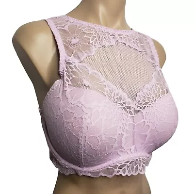 PINK Victoria’s Secret Pink/Lilac Padded Mesh & Lace Bralette Large DD • $24.99