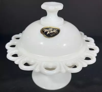 Anchor Hocking Milk Glass Compote Laced Scalloped Edge Candy Dish W/ Lid & Tag🤍 • $22.99