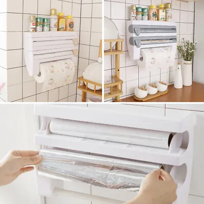 £15.94 • Buy Kitchen Wall Mounted Cling Film Foil Tin Roll Holders Dispenser Shelf Spice Rack