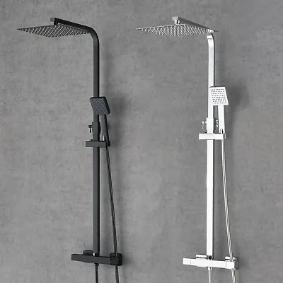 £63.99 • Buy Modern Square Thermostatic Mixer Shower Set 10 Inch  Stainless Steel Rain Shower