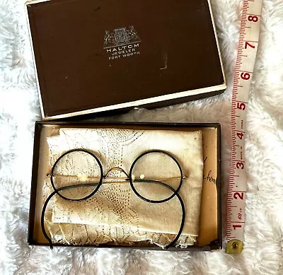 Vintage Antique Gold Wire Rim Round Windsor Eyeglasses Saddle Bridge | Haltom • $130