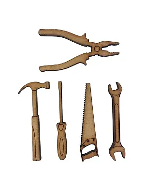 10x Assorted Tools 5cm Wood Craft Embelishments Laser Cut Shape MDF  • £3.15