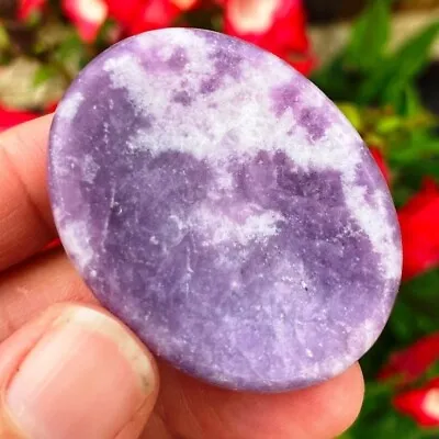 Natural Lepidolite Palm Worry Stone Crystal Smooth Polished Relief Gemstone Gift • $8.50