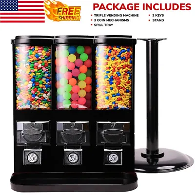 Commercial Triple Gumball Candy Vending Machine W/ Removable Canisters Dispenser • $249.37