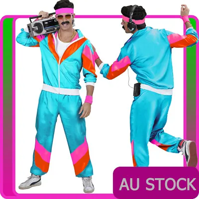 Mens 80s Costume Retro Neon Height Fashion Scouser Tracksuit 1980s Shell Suit • $39.89