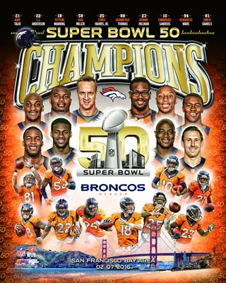 $50.99 • Buy Denver Broncos SUPER BOWL 50 CHAMPS 10-Stars Edition Premium NFL POSTER Print