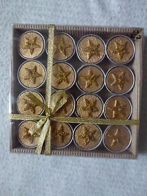 New Set Of 16 Pretty Metallic Copper Colour & Glitter Gold Star Tealights BNIB • £5.99