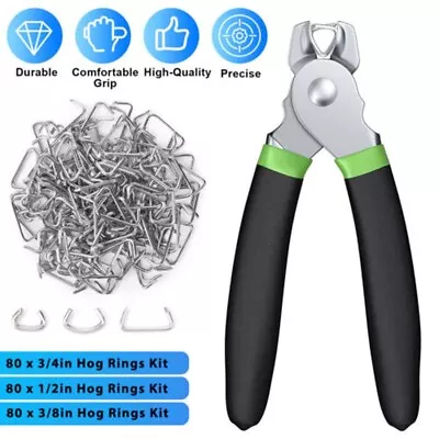 240Pcs Straight Hog Ring Pliers 3/4 1/2 3/8 Inch Rings Kit Upholstery Seat Cover • $15.98