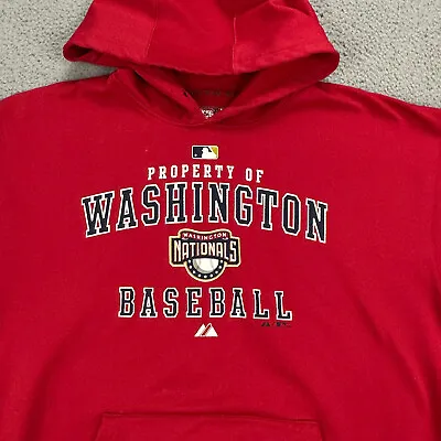 Washington Nationals Hoodie Adult Large Majestic Red Poly Therma Heavy Sweater • $20.62