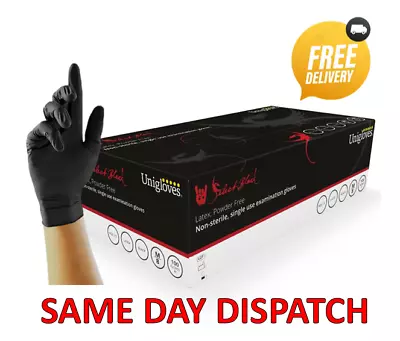 Unigloves Select Black Latex Gloves Powder Free Disposable Tattoo Auto Mechanic • £0.99