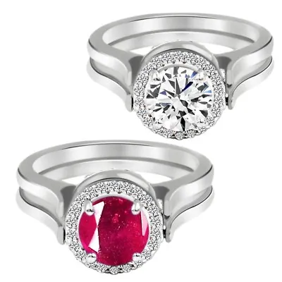 925 Sterling Silver 4.30Cts Natural Ruby And White Solitaire Crown's Flip Ring • £10.50