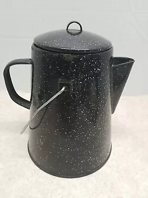 VTG Black Speckled Enamelware Coffee Pot 8  Campfire Camping Kitchen Preppers • $19.20