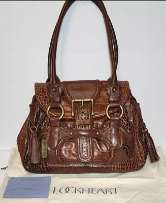 Lockheart Mock Croco Embossed Vintage Leather Shoulder Handbag Nwt$850 • $770.79