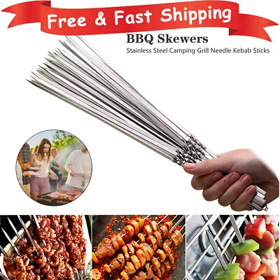 50PCS Kebab Skewers Stainless Steel Metal BBQ Skewers Barbecue Meat Kebab Shish • £4.99