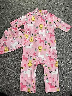 Girls Toddler F&F Pink Swim UV Sun Suit And Hat Age 4-5 Years BNWOT  • £4