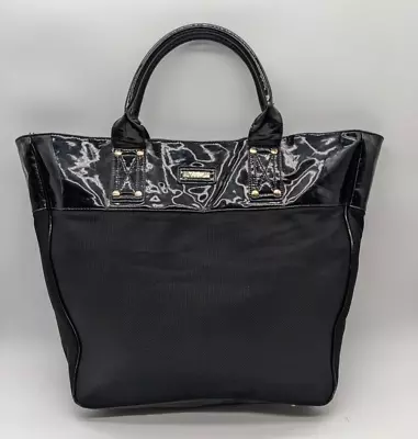 Versace Parfums Black Patent Leather Tote Shoulder Shopper Travel Bag Ex Large • $39.32