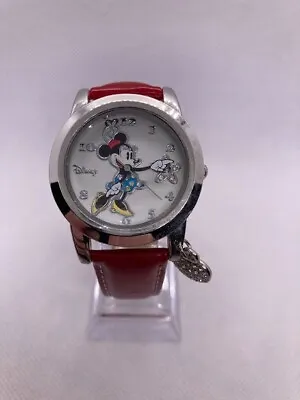 Women Disney Minnie Mouse Watch By Accutime Mn1003 Red Leather Band Silver Case • $16.85