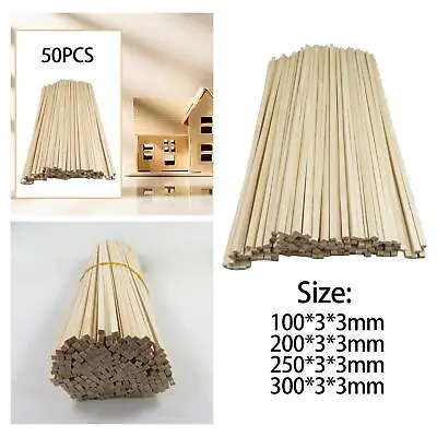 50x Unfinished Wood Square Sticks Small Arts Long Dowel Strips For Crafts Hobby • £5.44