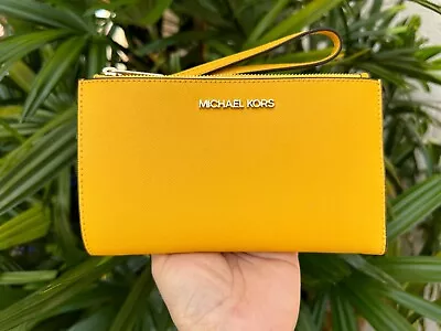 Michael Kors Jet Set Travel Large Double Zip Phone Wallet Jasmine Yellow • $68.80