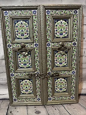 Vintage Handmade Cloisonné Painted Screen Door 18x23 India Wall Art Décor • $489