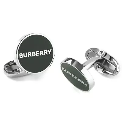 BURBERRY Cuff Button Cufflinks PALLADIO Round Logo Detail Green X Silver NEW • $394.77