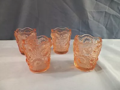 Lot Of 4 Pink Glass Votive Candle Holders W/ Floral Design • $8