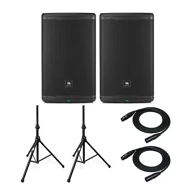 JBL Professional EON715 15in Bluetooth Loudspeaker Pair With Stands And Cables • $1099