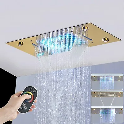 Gold Rain Shower Head Combo LED Rainfall&Waterfall Shower Faucet Ceiling Mounted • $85.99