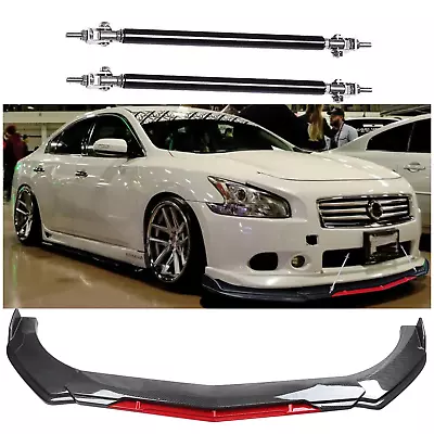 For Nissan Maxima Front Bumper Lip Splitter Spoiler + Strut Rods Carbon Fiber • $79.99