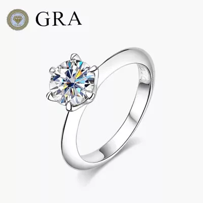 0.5-3ct D VVS1 Round Moissanite Ring For Women Wedding 925 Sterling Silver GRA • $23.99